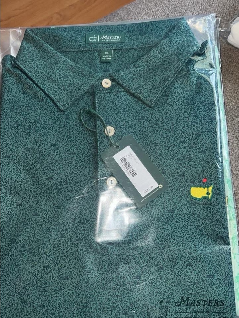 Masters Teal Green Micro-Print Short Sleeve Polo with Yellow Logo